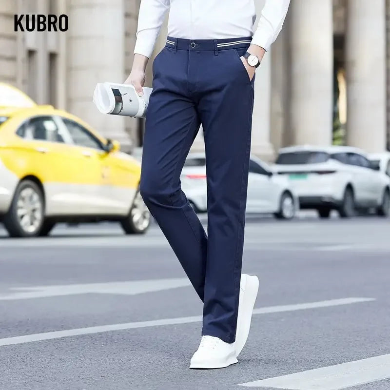 Stripe Pants Men's Classic Business Elastic Waist Slim Formal Suit Casual Trousers