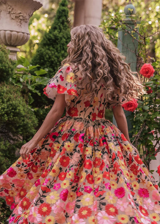 Homecoming Dresses: Sweet Flower Lace Embroidery Prom Dress Fairy Pink Party Dress