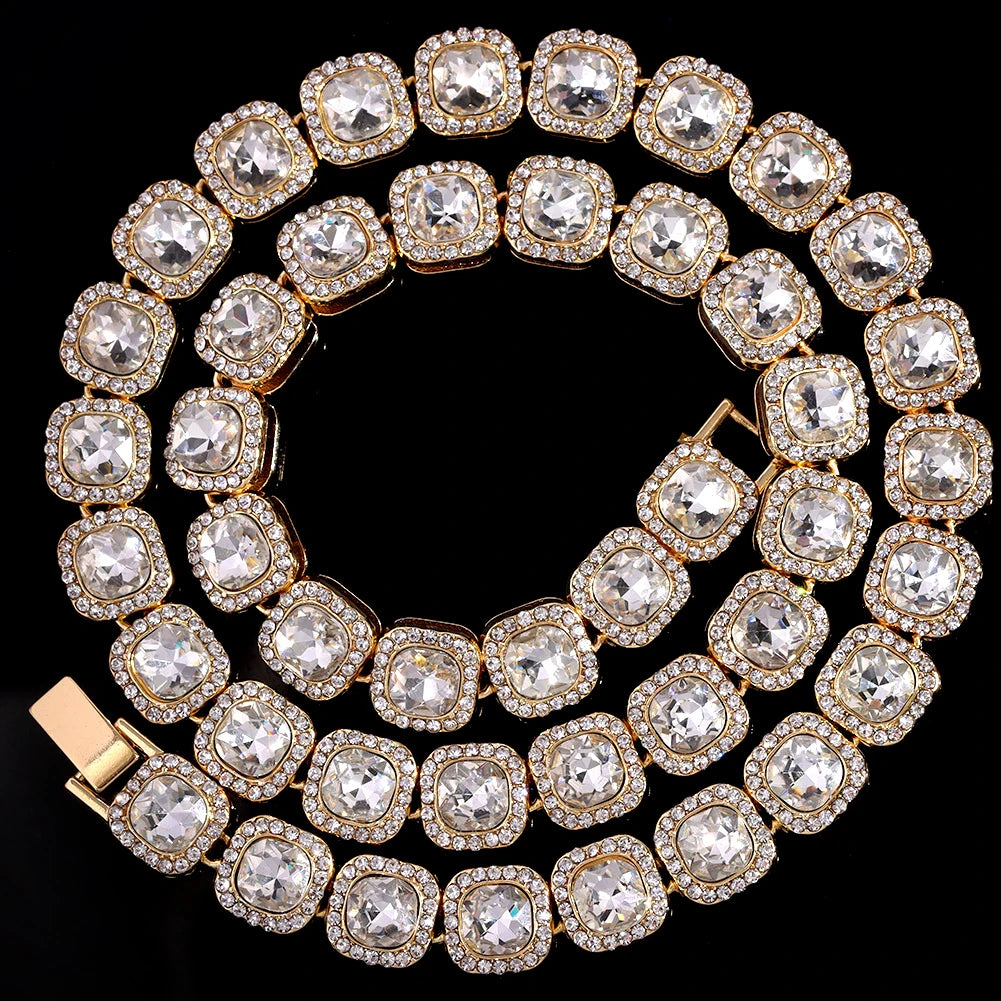 Women Luxury Prong Cuban Link Chain Necklace Bling Iced Out Crystal Zircon