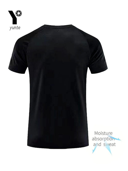 Round Neck T-Shirt 1 Piece Black Ultra-Light Men's Quick Drying Breathable Sweat-Absorbent Shirt Suitable for Fitness Gym and Ru