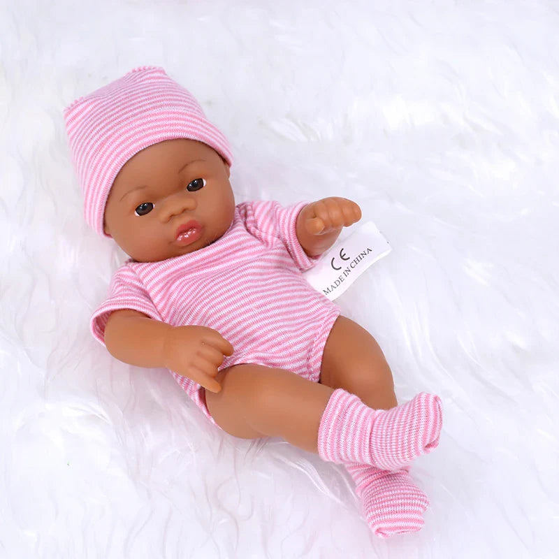 20cm 7inch Mini Reborn Dolls Vinyl Brown Skin Full Body Baby Doll Lifelike Soft Reborn Toddler Doll Baby Doll For Girls Toys