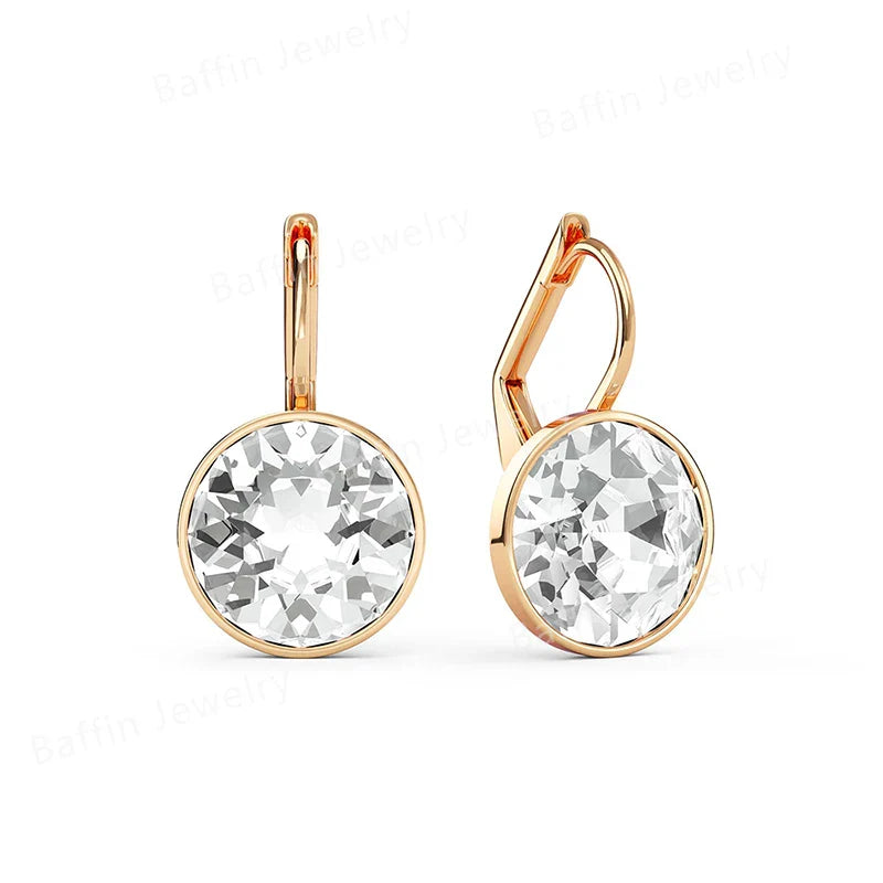 Bella Drop Earring for Women Christmas Birthday Premium Austrian Crystals Round Cut Dangle Silver Gold Color Pierced Jewelry