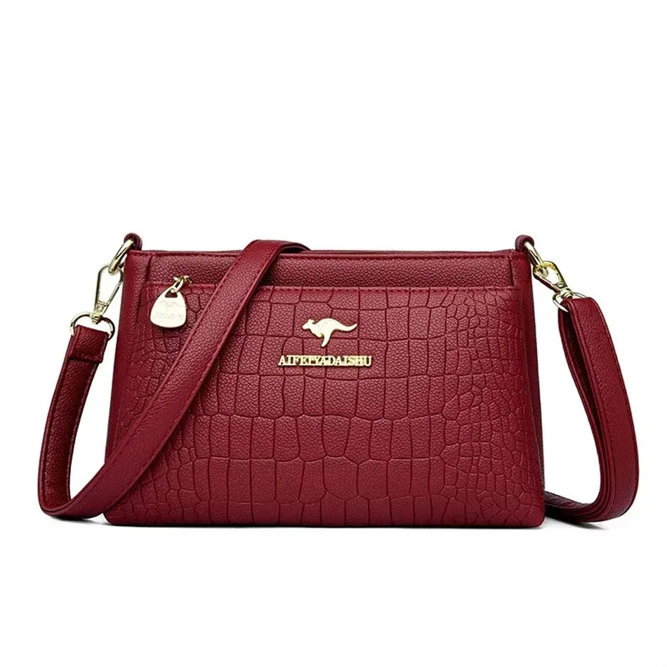 Brand Leather 3 Layers Alligator Crossbody Bag for Women Female Shoulder