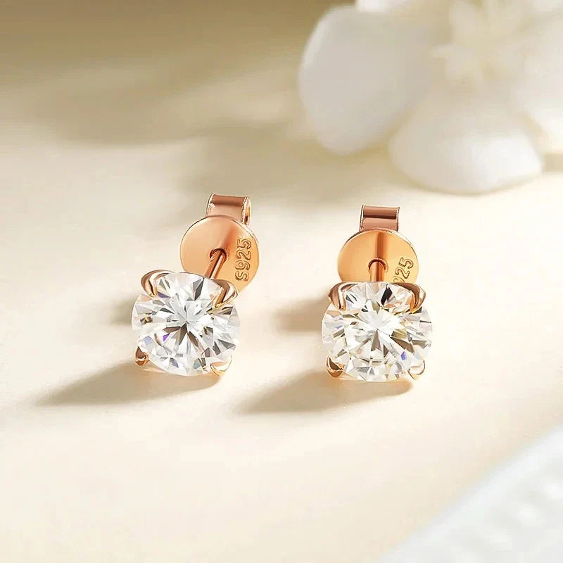 Smyoue 18K Plated 0.1-3CT Moissanite Stud Earrings for Women Men Sparkling Classic Bridal Jewelry 925 Silver Rose Gold Earring