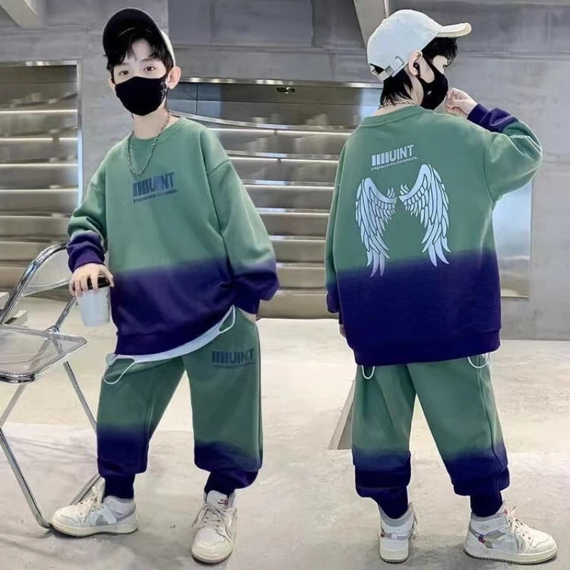 Autumn Children Boy Clothes Set Teenage Sweatshirts Pullover Top And Pants 2 Pieces Suit Fashion Letter Printed Tracksuits