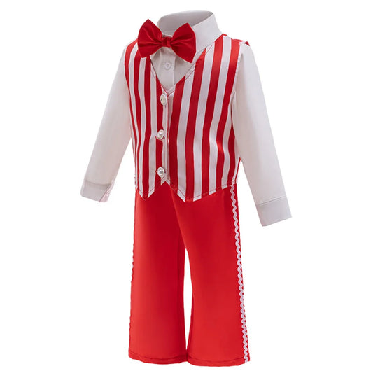 Boys Christmas Suits Xmas Event Festival Party Costume Set Kids Long Sleeves Red White Stripes Bowtie Prom Outfits Toddler Gift