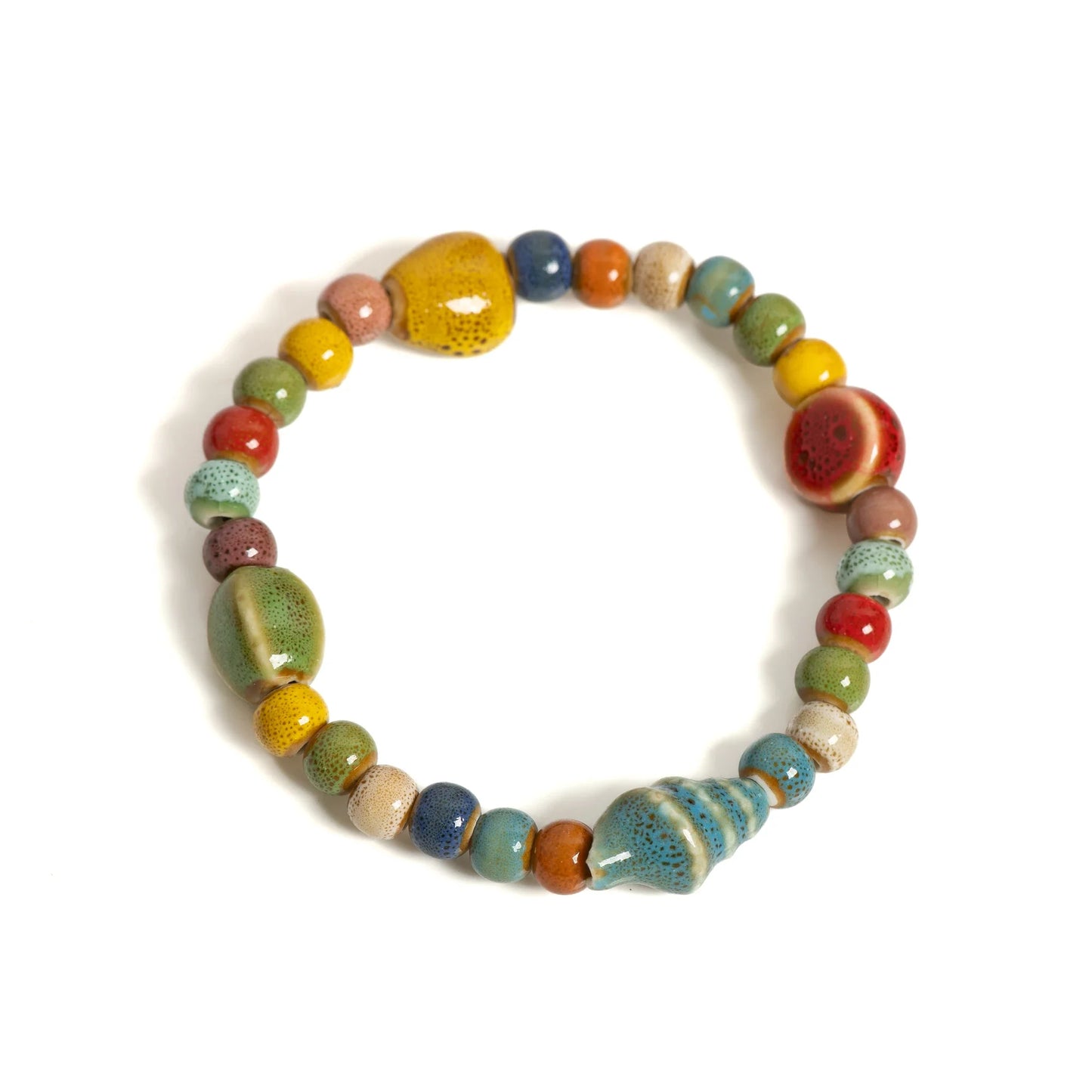 Handmade Colorful Starfish & Seashell Ceramic Beaded Bracelet Boho Beach Jewelry Elastic Wristband for Women & Teens S001186