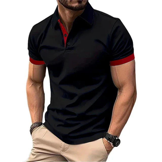 Men's Polo Shirt Short Sleeve Casual Slim Fit Color Blocking T-shirts England Style Streetwear Polos for Men's Fashion