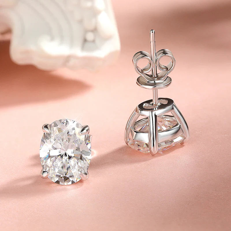 Smyoue Each 1-4CT Oval Cut Certified Moissanite Stud Earrings for Women Ideal Cut Gemstone 100% 925 Sterling Silver Plated 18k