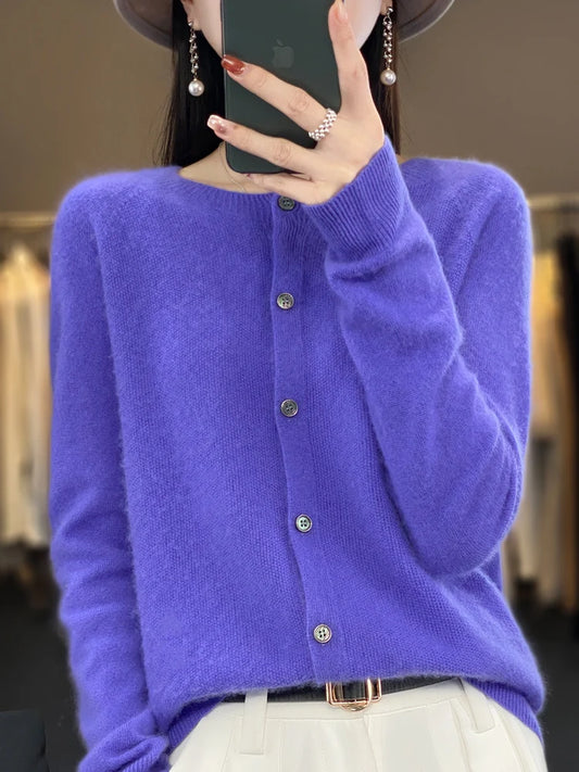 Long Sleeve 100% Merino Wool Sweaters Cashmere Cardigan Spring Autumn Women