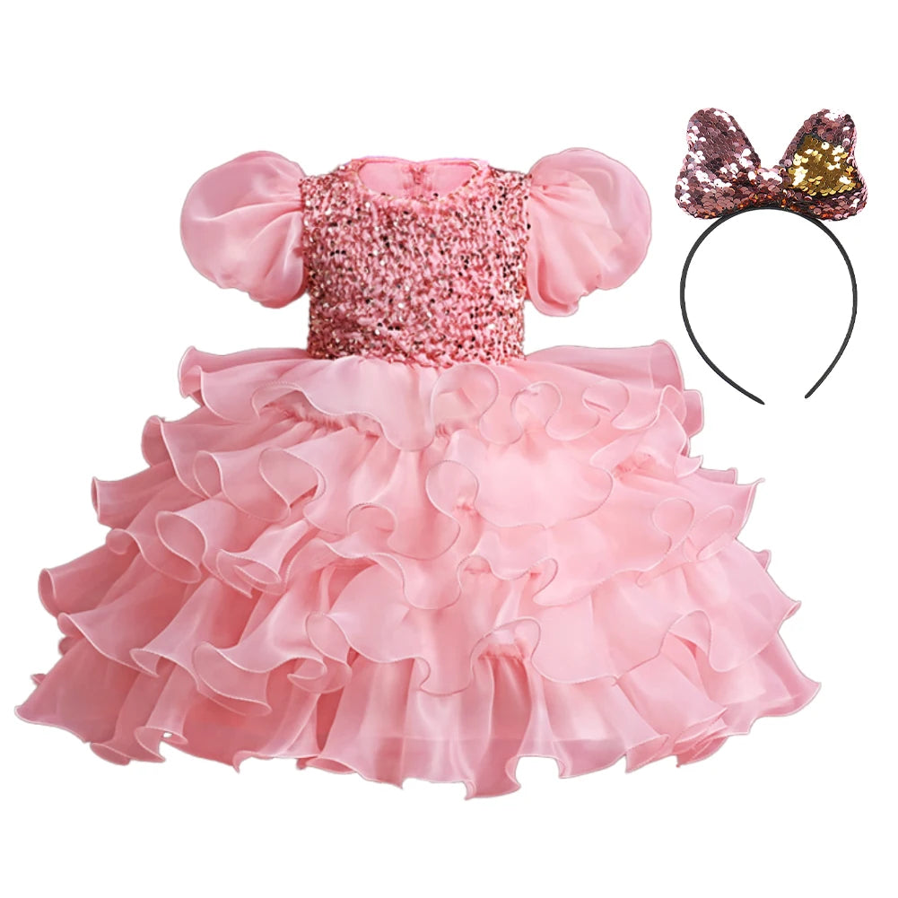 Child Dress Pink Princess Trailer Dress Kid Dress Flower Dress 4 to 12 year  girl piano performance dress