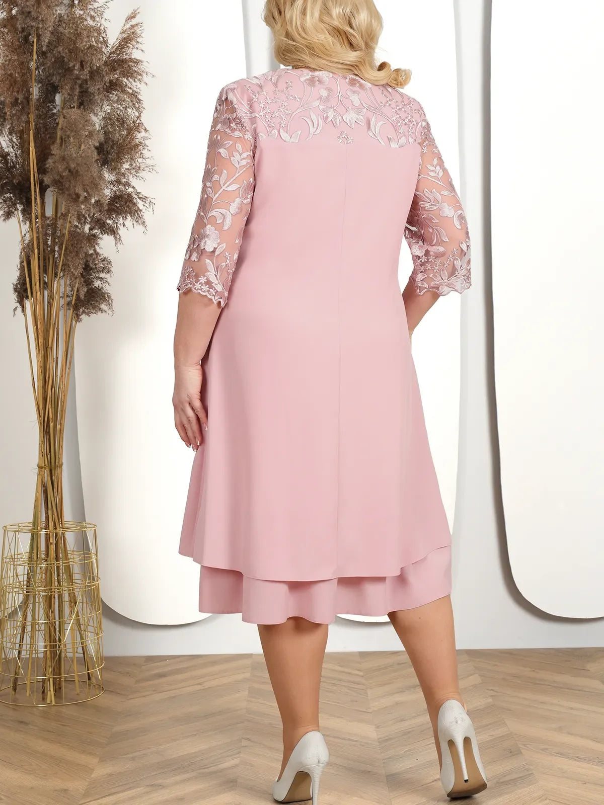 Plus Size Dress Elegant Embroidery Chiffon Prom Formal Party Dresses for Chubby Women Loose Ladies Church Dress