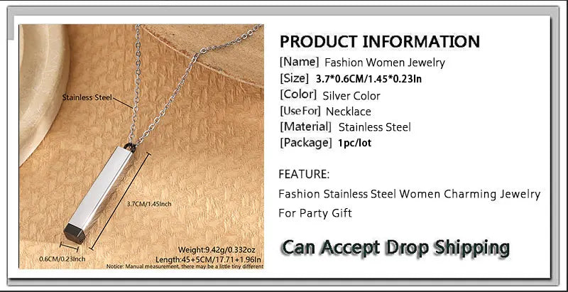 Classic Hidden Rectangle Pendant Necklace For Men Stainless Steel Minimalist Waterproof 3D Vertical Bar Necklaces Jewelry Gift
