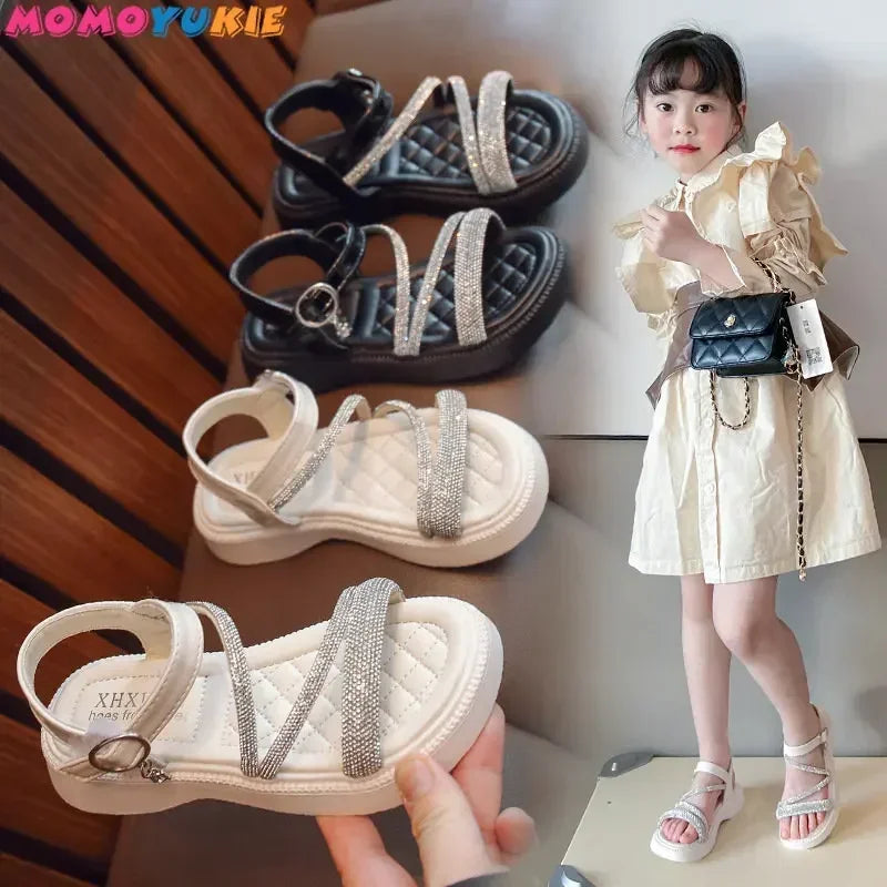 Summer Baby Kid Flats Fashion Party Dress Beach Shoes Outdoor Toddler Rhinestone Soft Sole Girls Princess Sandals 2023 Versatile