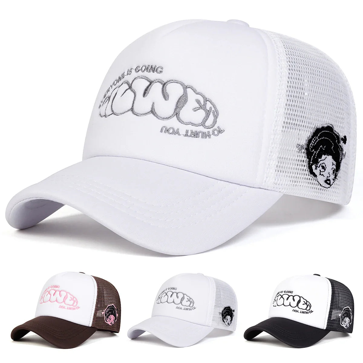 Unisex EVERYONE IS GOING Embroidery Baseball Net Caps Spring and Summer Outdoor Adjustable Casual Hats Hip Hop Hat Sunscreen Hat