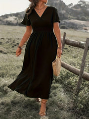 Plus Size Women's Casual V-neck Short Sleeve Split Dress