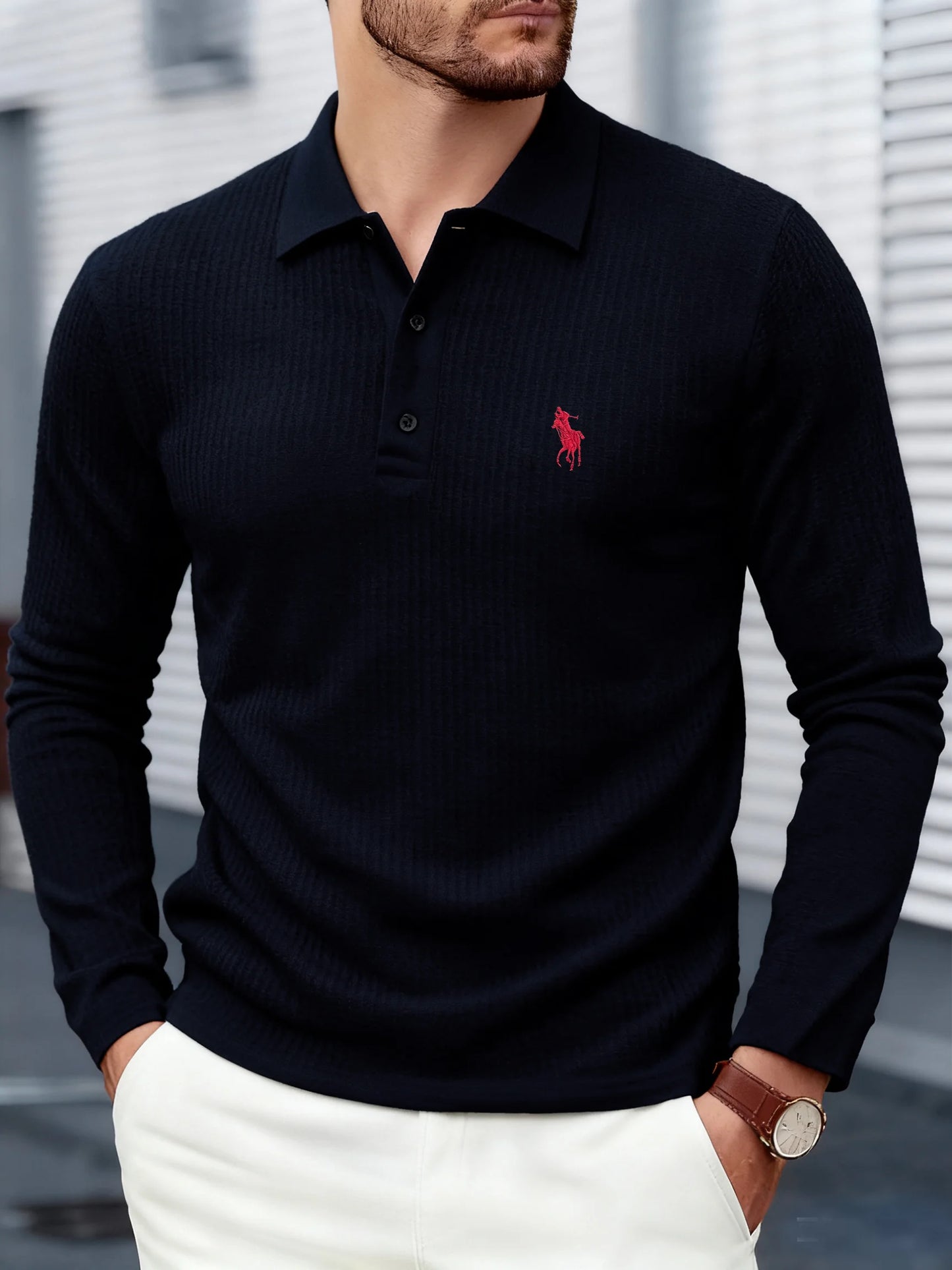Men's high-end brand exquisite embroidered polo shirt long sleeved 2025 autumn comfortable casual breathable lapel T-shirt top