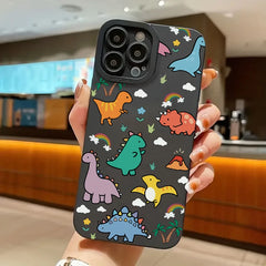 Cartoon Dinosaur Colorful Floral Phone Case For iPhone 11 Case iPhone 16 15 13 12 14 Pro Max Mini XR XS X 7 8Plus SE2 Soft Cover