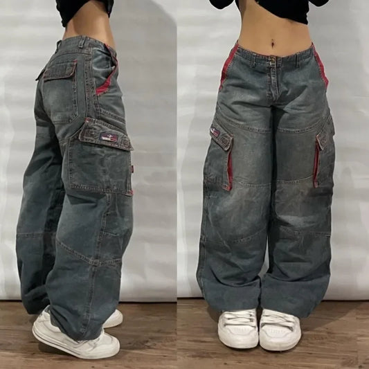 Y2K Baggy Jeans Womens Multi-pocket Washed Vintage Jeans