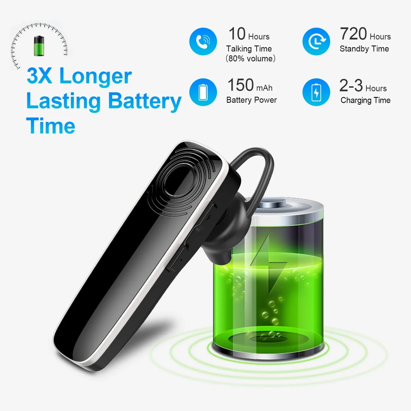 Wireless Headset Bluetooth Earbuds Single Earphones With MEMS Micro Ear Hook