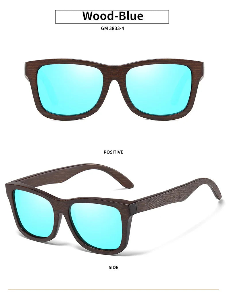 Natural Bamboo Wooden Handmade Polarized Sunglasses Unisex Retro Oversized Frame UV Protection Sun Glasses With Gift Box