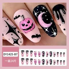 24pcs Halloween Pink Wearing Nails Detachable French Ballerina Nails Art Press on Nails