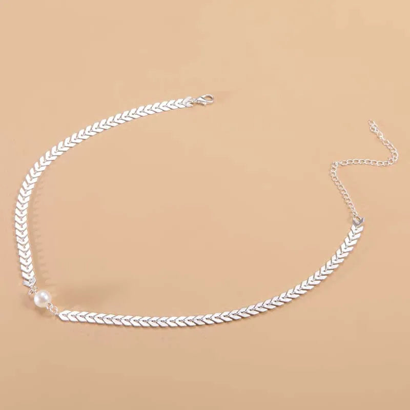 Korean Gold Color Wheat Pearl Choker Necklace for Women Elegant Tassel Clavicle Chain