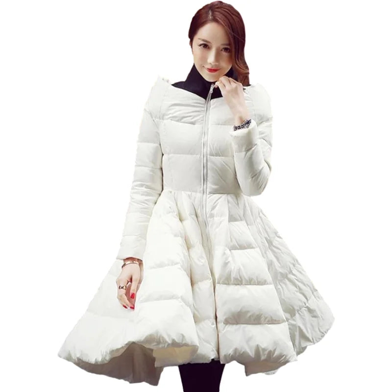 Thick Cotton Jacket For Women Stand Collar Long Sleeve Patchwork Ruffles