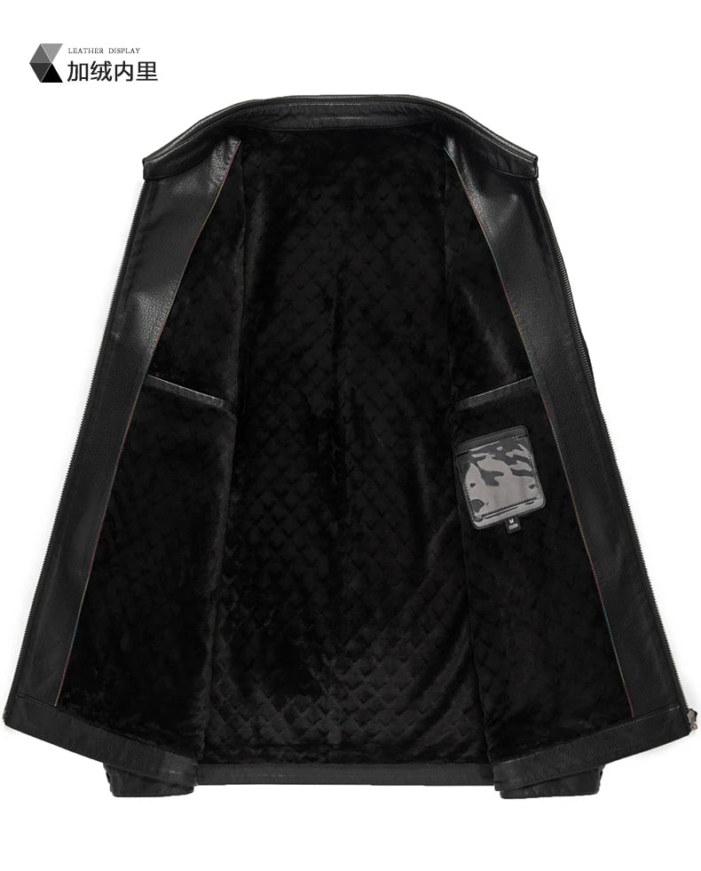 Spring and Autumn Men's Genuine Leather Polo Mock Neck Jacket Fashion