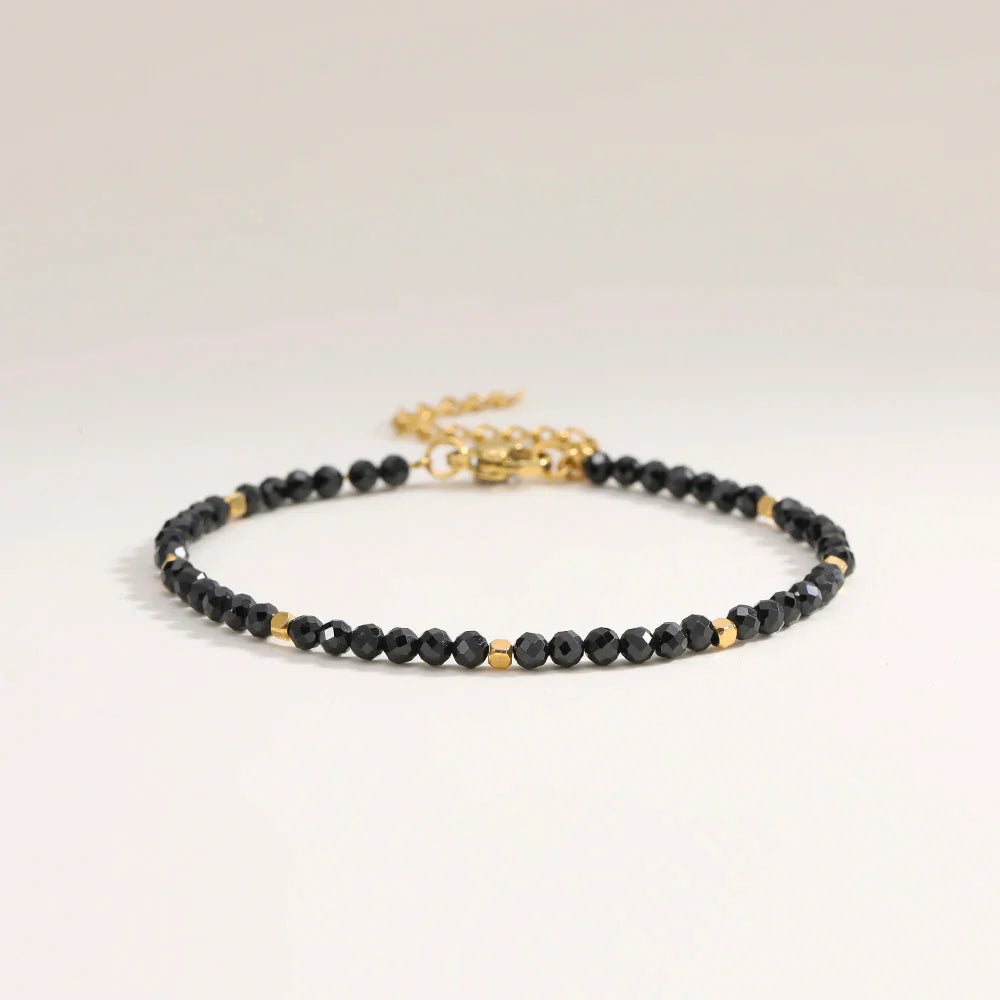 3mm Faceted African Turquoise Nature Stone Beaded Bracelet For Women With 18k gold plated Stainless Steel Square Beads Jewelry