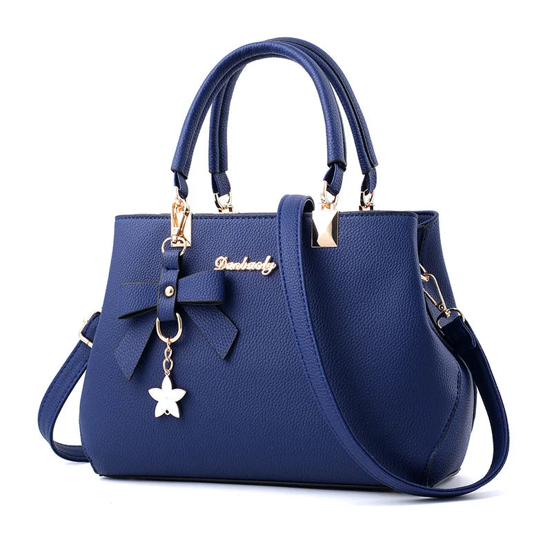 Elegant Women Messenger Bags with flower pendant Office Ladies Totes Pure Handbag