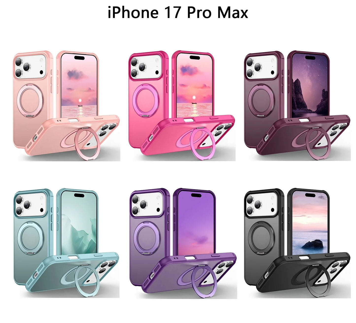 For iPhone 17/17 Pro/17 pro Max/17 Air Case with 360° Rotatable Matte Magnetic Ring Hidden Stand Drop-Proof Protection