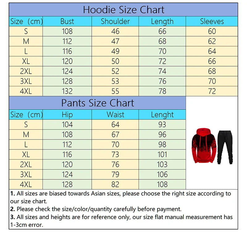 Mens Tracksuit Sports Printing Casual Hooded Sweatshirts+Pants 2 Piece Set Jogging Clothing Splash-ink Suit Hot Sales Menswear