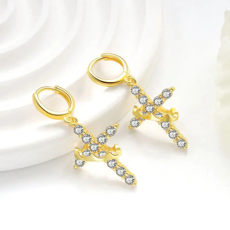 Rotatable Crown Rhinestone Cross Choker Necklace Earrings Rings for Women Minimalist Cross Chain Christian Jewelry Prayer Gift