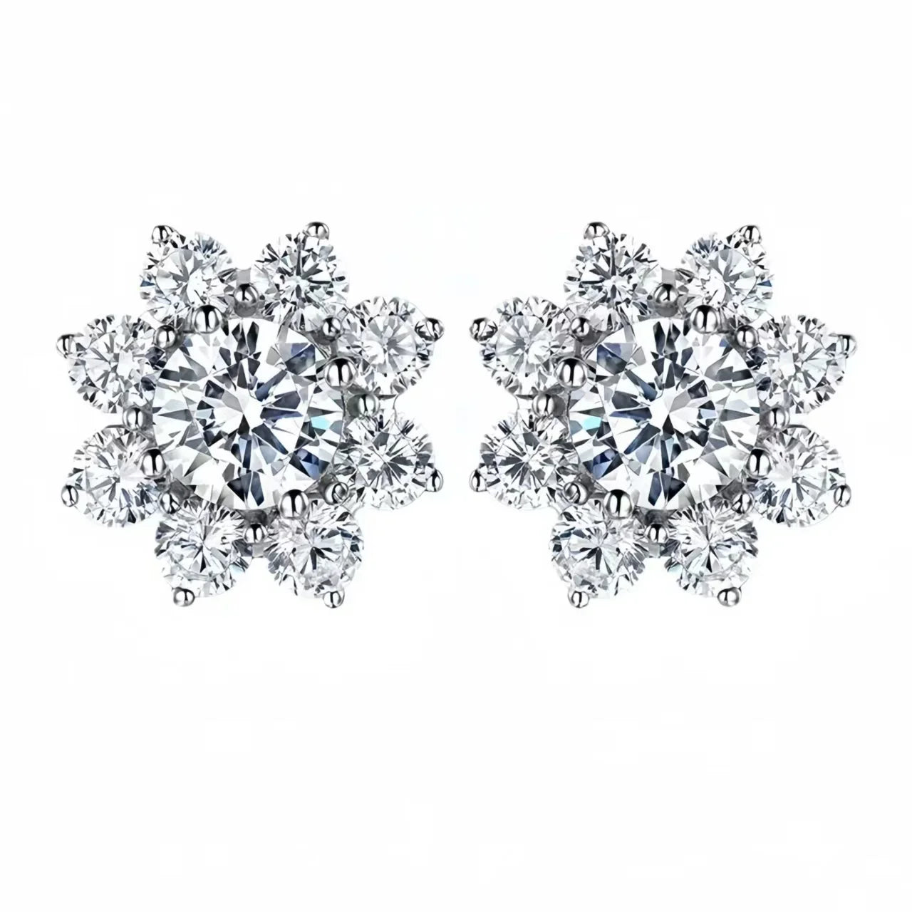 0.5Ct Moissanite Diamond Flower Stud Earrings for Women Real 925 Sterling Silver Solitaire Eternity Wedding Party Jewelry