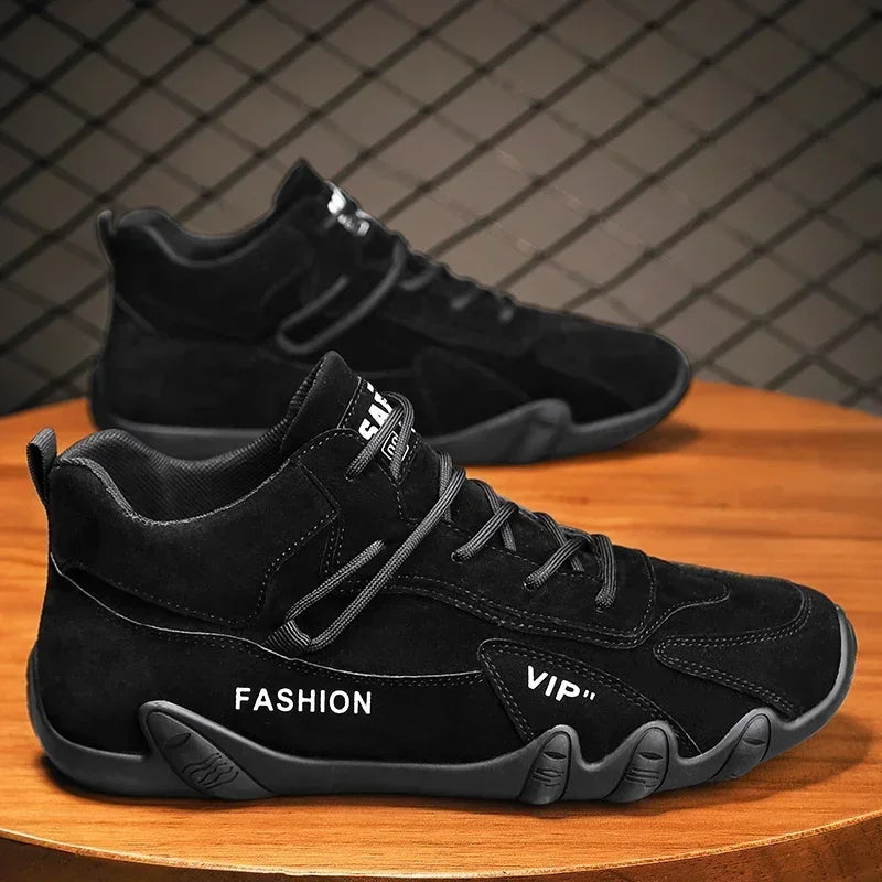 Waterproof Sneakers Lace Up Leather Casual Sneakers for Men Casual Motorcycle Shoes Waterproof Leather Ankle Boots for Men