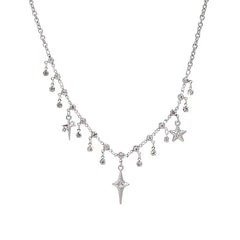 Fashion Chic Cross Crystal Zircon Pendant Tassel Necklace for Women Girls Clavicle