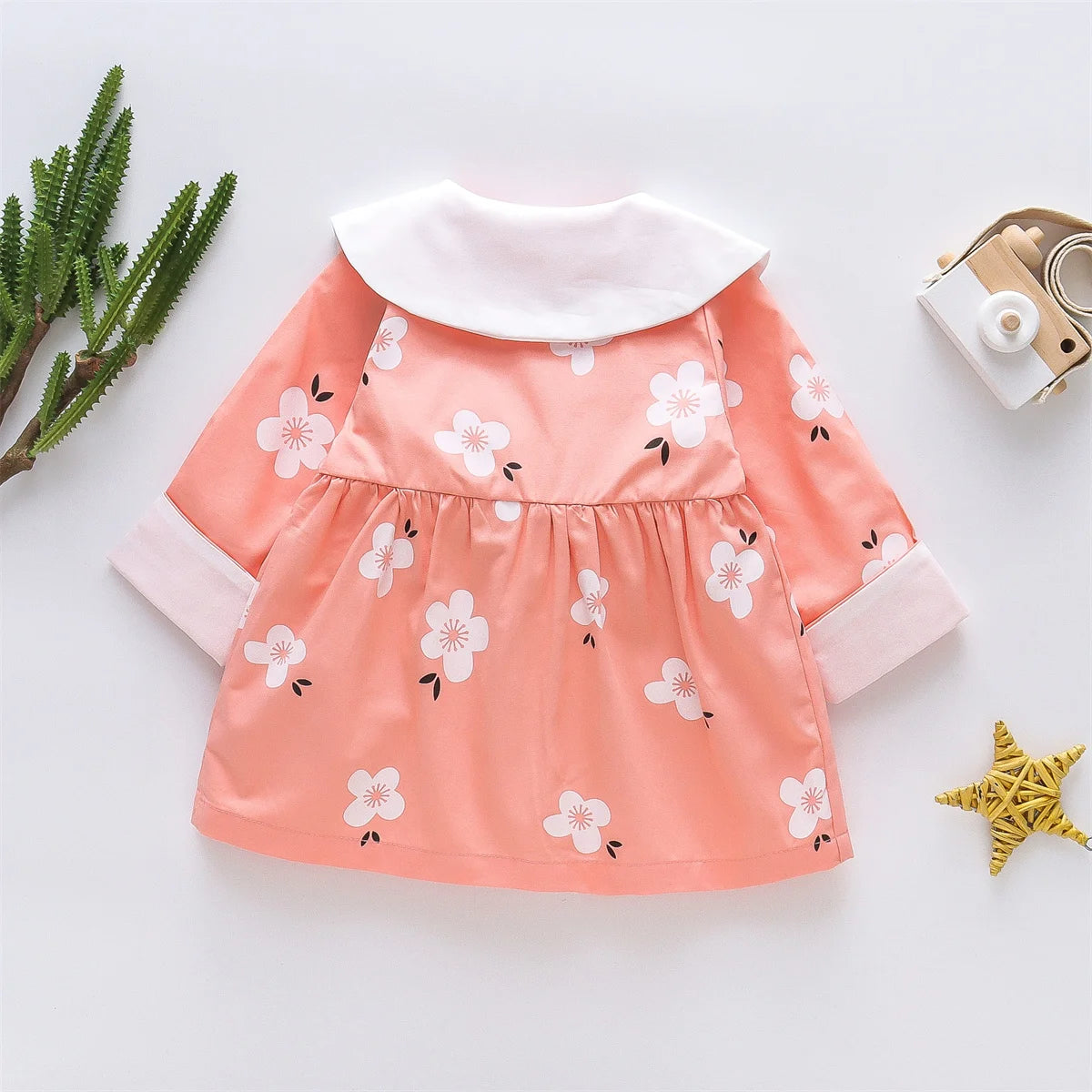 Spring And Autumn Baby Jacket Children'S Long Sleeved Clothing Little Girl Sweet Flower Bow Collar Cotton Windbreaker