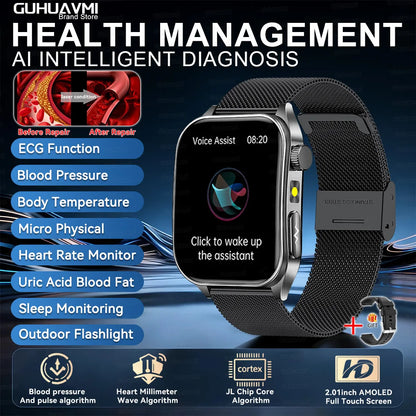 2025 New Blood Pressure 650nm Laser Therapy Diagnosis Smartwatches Men Women Clock Uric Acid Lipid  Heart rate Smart Watch IOS