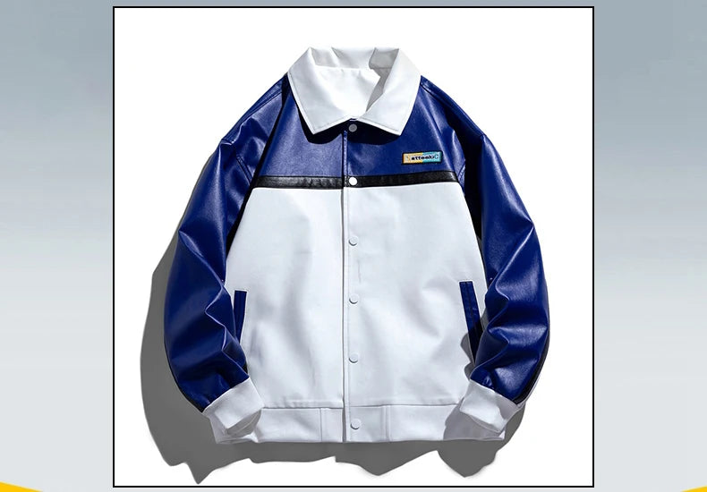 Unisex Embroidery Varsity Leather Jacket Harajuku Patchwork Streetwear Men Vintage
