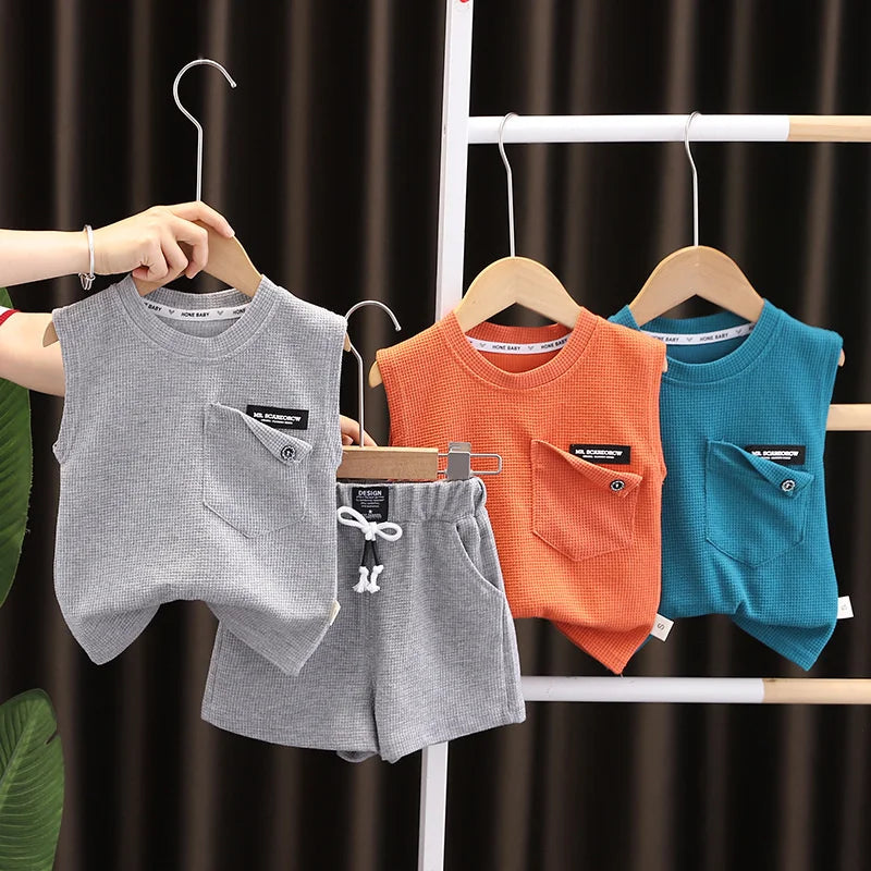 New Summer Baby Boys Solid Vest Shorts 2Pcs/Sets Clothes Children Infant Outfits Toddler Casual Sports Costume Kids Tracksuits