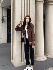 Women's Sweater Knitted Casual Sweater Jacquard Letter Knitted Cardigan