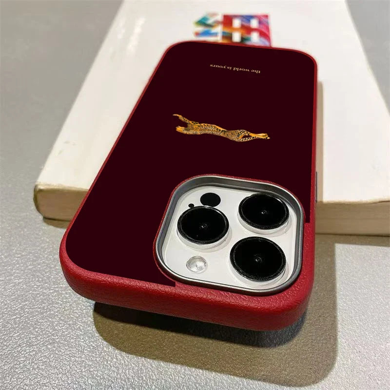 Fashion Leopard Litchi texture Case For iPhone 17 16 11 13 12 14 15 Pro Max XS X XR 7 8 Plus 16E 16 17 Pro Business Style Cover