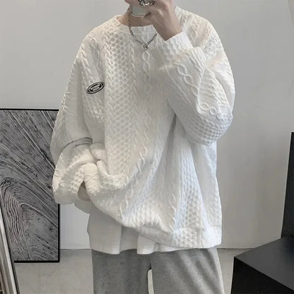 Cozok Korean Men Sweatshirts Hip Hop Solid Color Basic O Neck Oversized Pullovers 2023 Autumn Fashion Casual Long Sleeve Tops