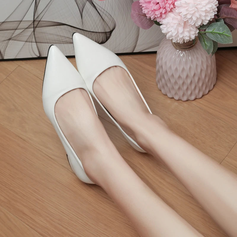 Women Dress Shoes Square Toe Boat Shoes Low Heels Pumps Slip on Ladies Shoes Plus Size 41 White Wedding Shoe Zapatos Mujer