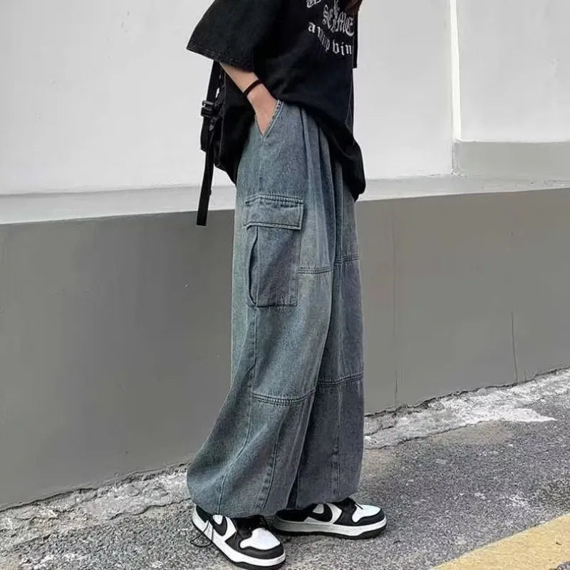 Y2k Baggy Cargo Jeans for Men Oversize Wide Leg Denim Pants Male