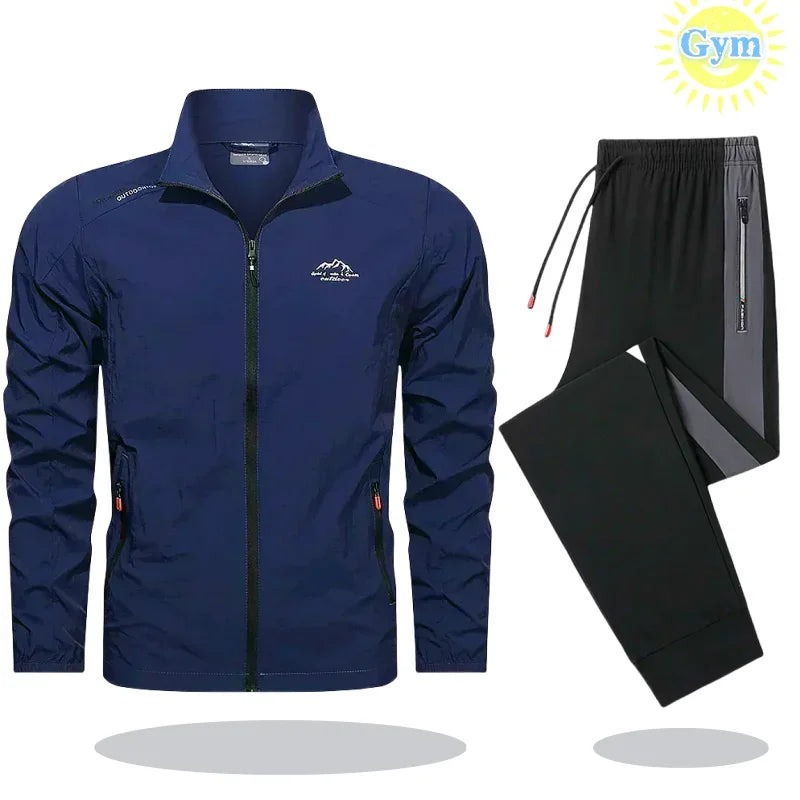Mens Tracksuit Spring Summer Sportswear 2 Piece Sets Sports Suit Sunscreen Jacket+Pant Running Set Men Fishing Jogger Sweats Set