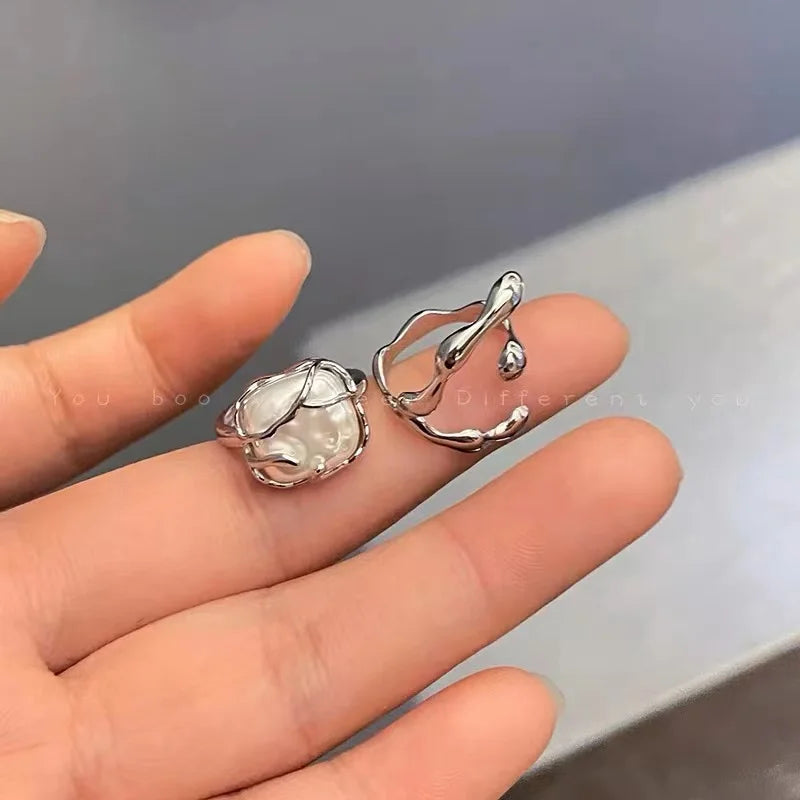 Fashion 925 Sterling Silver Pearl Ring High Quality Geometric Shape Ring Delicate
