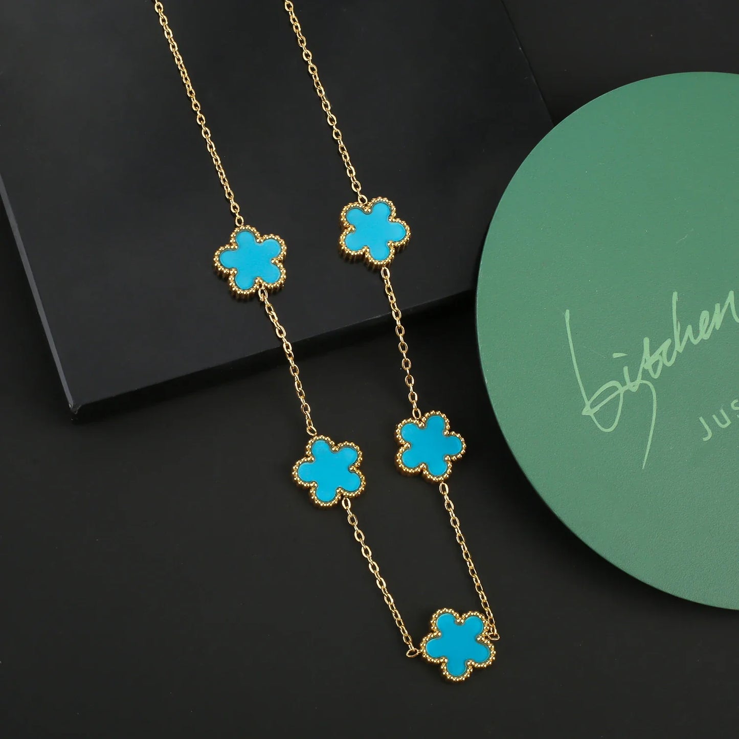 INS Hot Sale Stainless Steel Five Laef Flower Clover Bracelet Jewelry Set Necklace Earrings For Woman Daily Wear Brand Jewelry