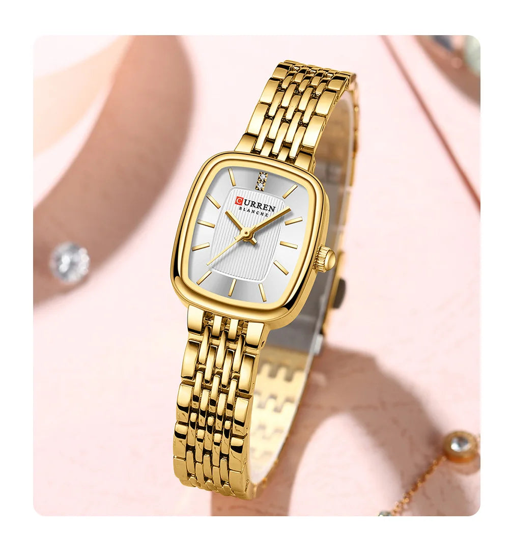 CURREN Fashion Rectangular Ladies Watches New Quartz Waterproof Stainless Steel Strap Wristwatch for Women
